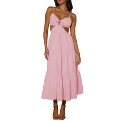 Pink Front Twist Slip Midi Dress