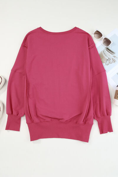 Slit Exposed Seam Round Neck Sweatshirt