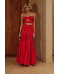 2024ss red sexy strapless plinth dress