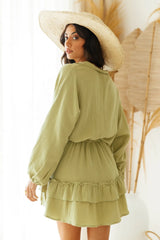 Lime Green Long Sleeves Shirt Dress