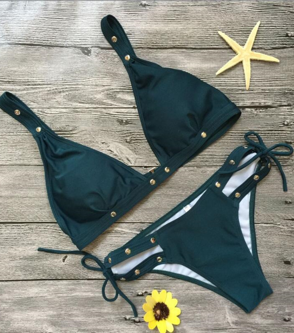 Edgy Studded Triangle Bikini Set