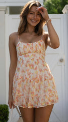 Orange Floral Slip Mini Dress