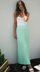 Mint Green Ribbed Knit Midi Skirts