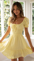 Yellow Front-Tie Mini Dress