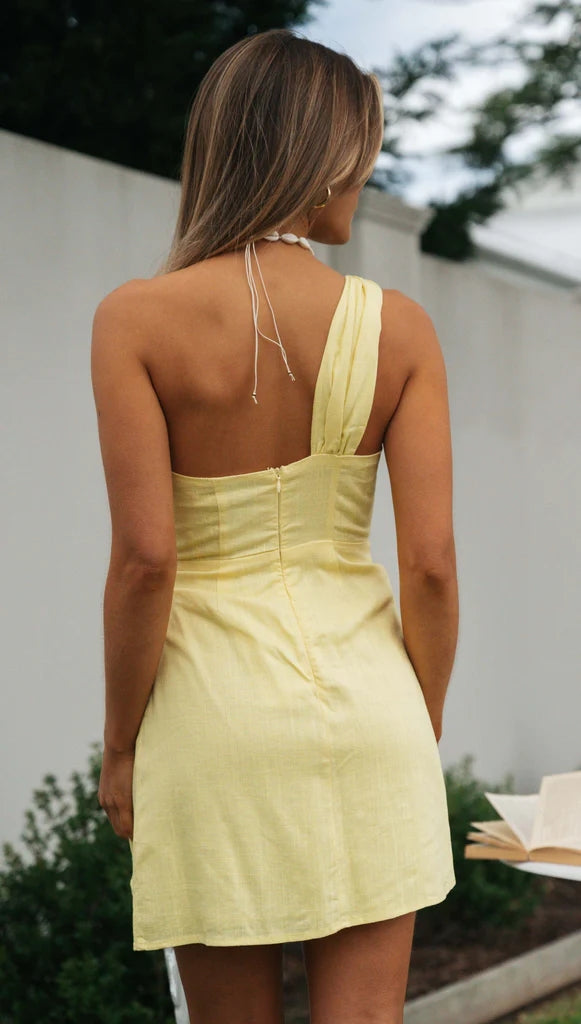 Yellow One Shoulder Mini Dress