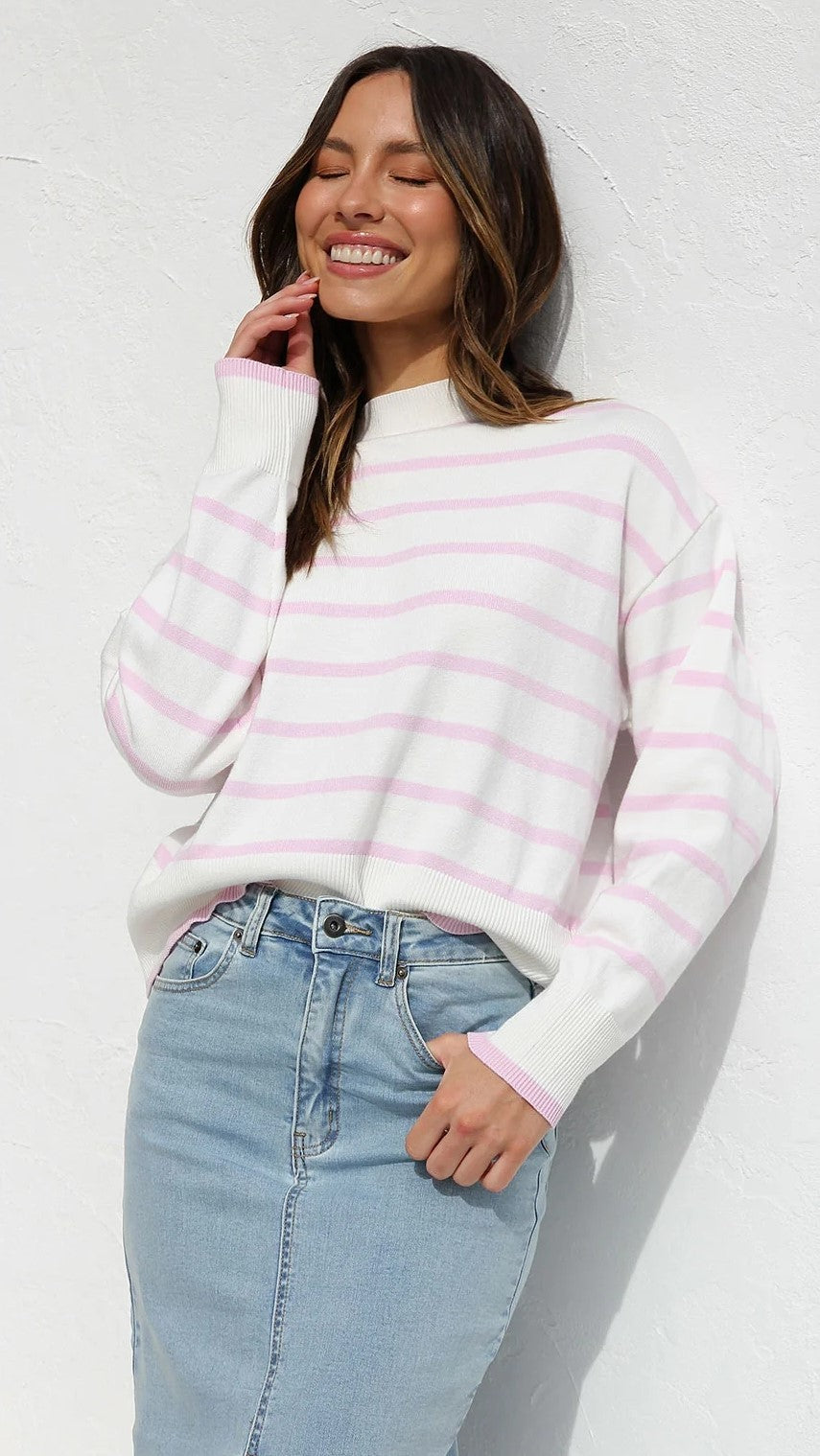 Pink Striped Knit Sweater