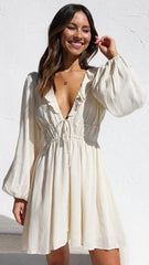 Beige Long Sleeves Mini Dress