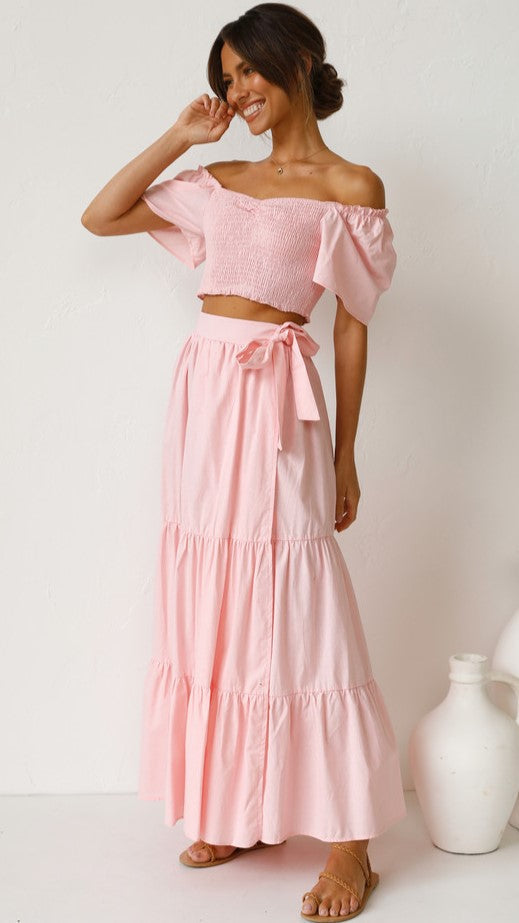 Blush Smocked Top and Skirt Sets