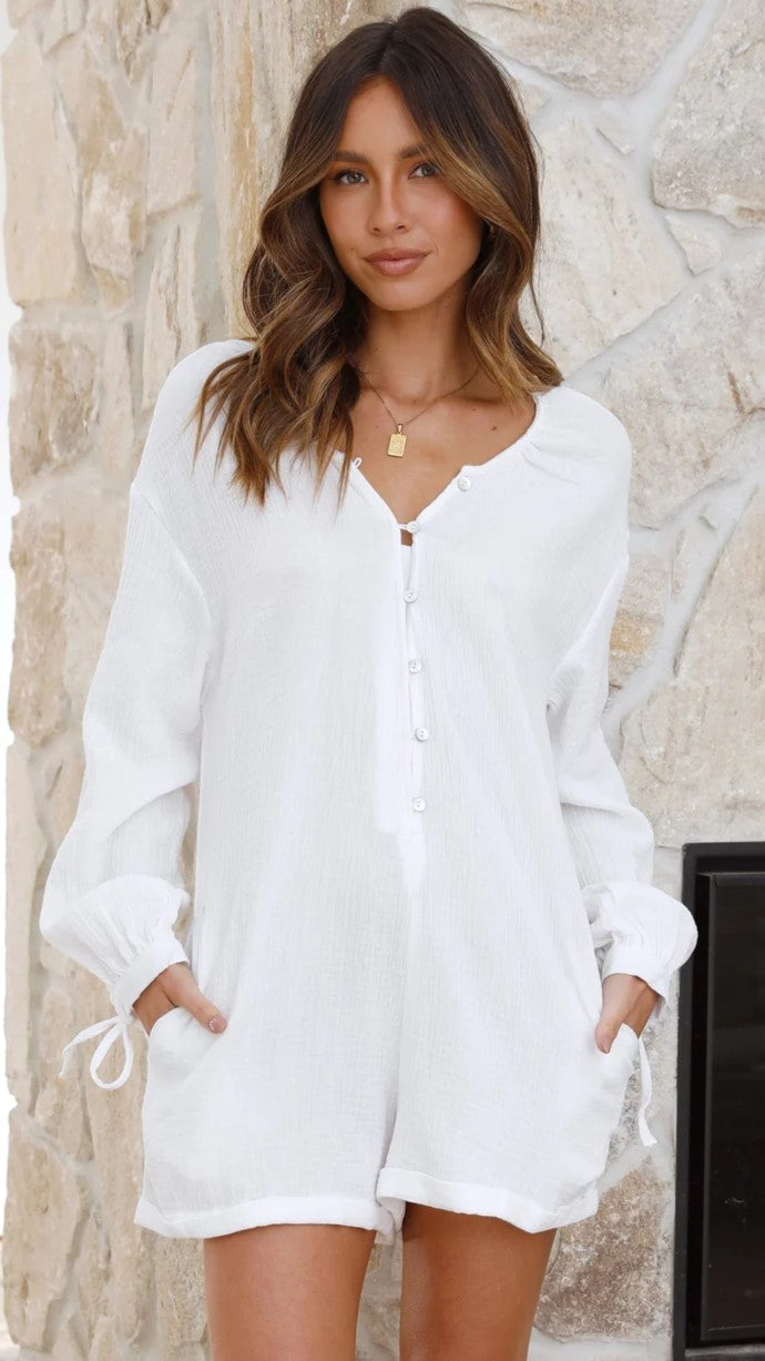 White Button Down Romper