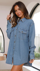 Blue Oversized Denim Button Down Shirt