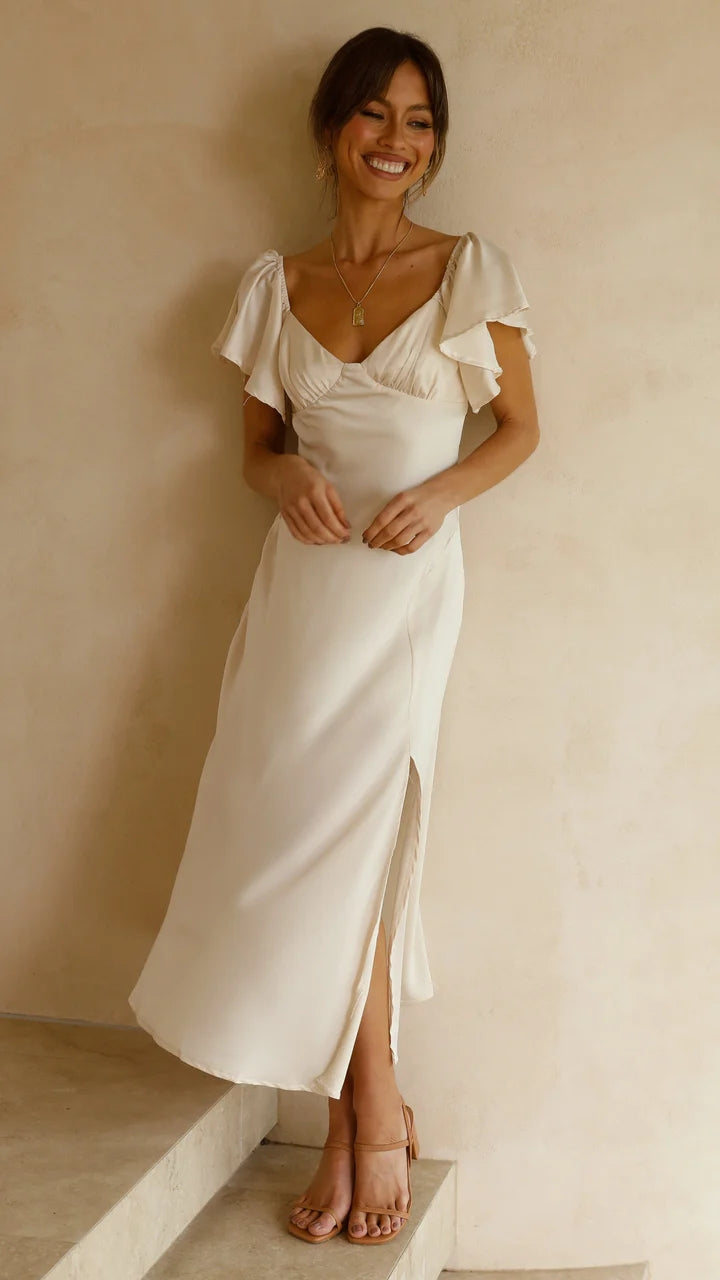 Ivory Off Shoulder Midi Dress