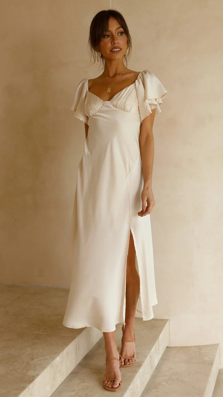 Ivory Off Shoulder Midi Dress