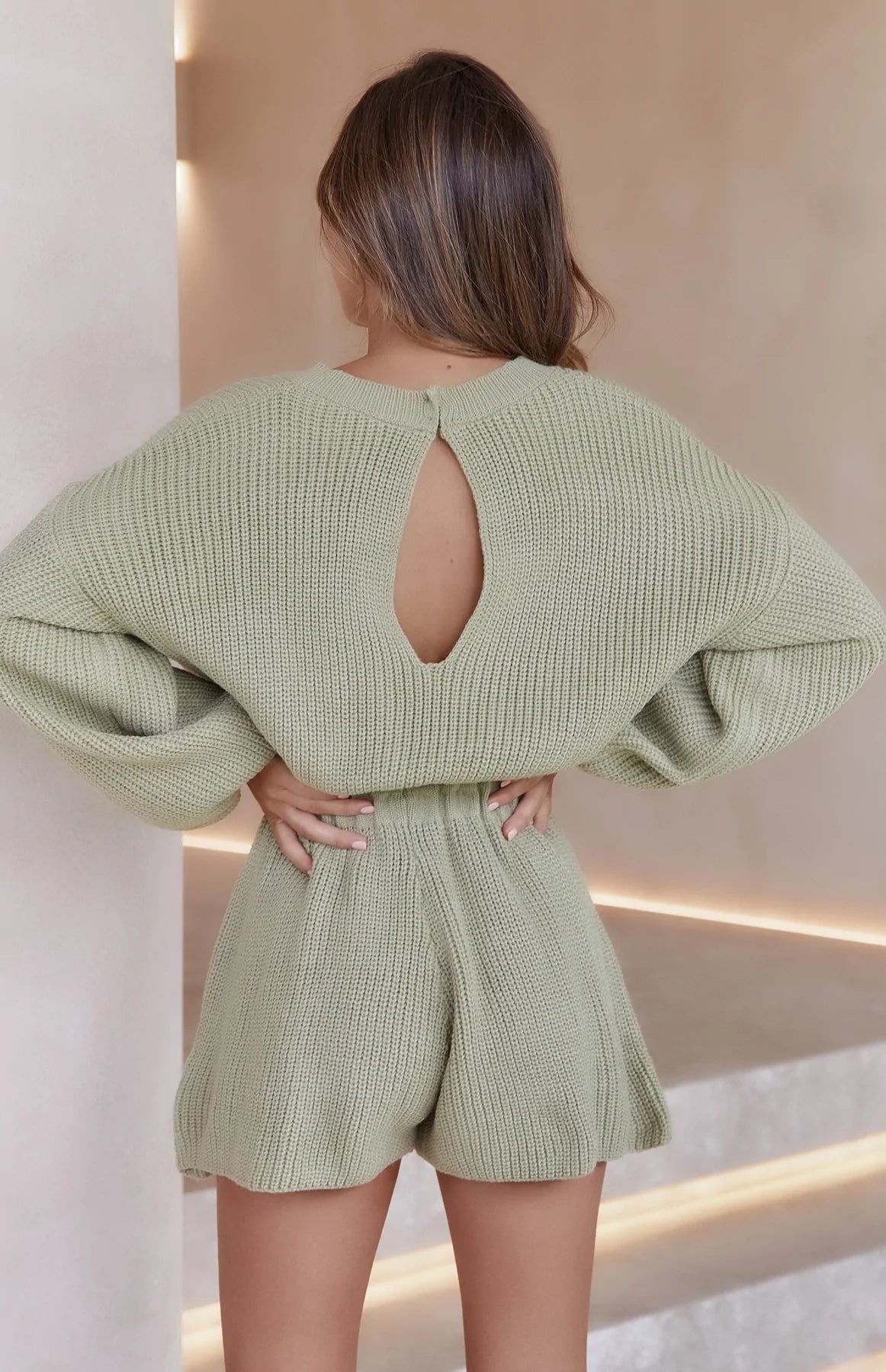 Olive Green Withdraw Knit Romper