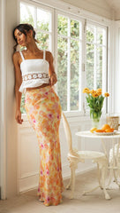 Orange Floral Midi Skirts