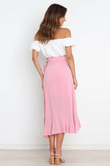 Peach Pink Waist Tie Midi Skirts