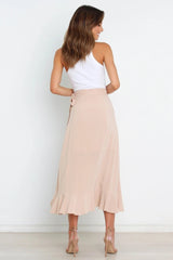 Beige Waist Tie Midi Skirts