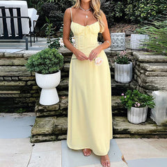 Yellow Ruched Bust Slip Midi Dress