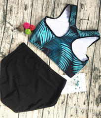 Green Tropical Leaves Print Tank Bikini Set