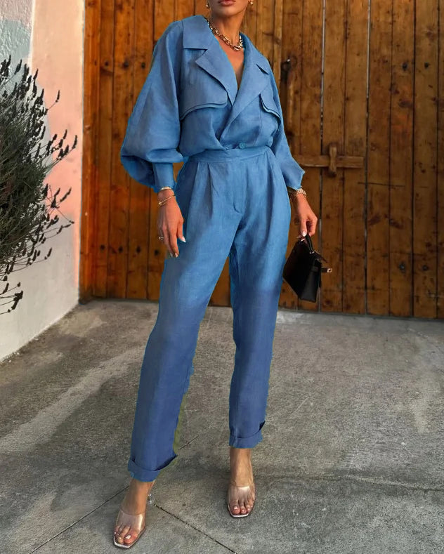 lapel loose solid color two piece suit