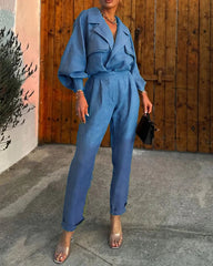 lapel loose solid color two piece suit