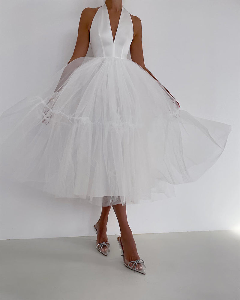 Solid Elegant Lace Swing Dress