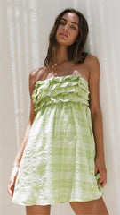 Green Plaid Bandeau Mini Dress