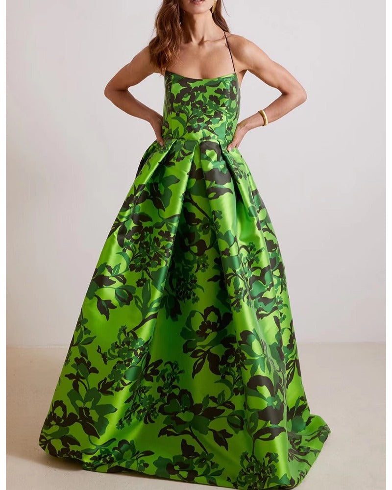 Printed backless sexy pompadour dress