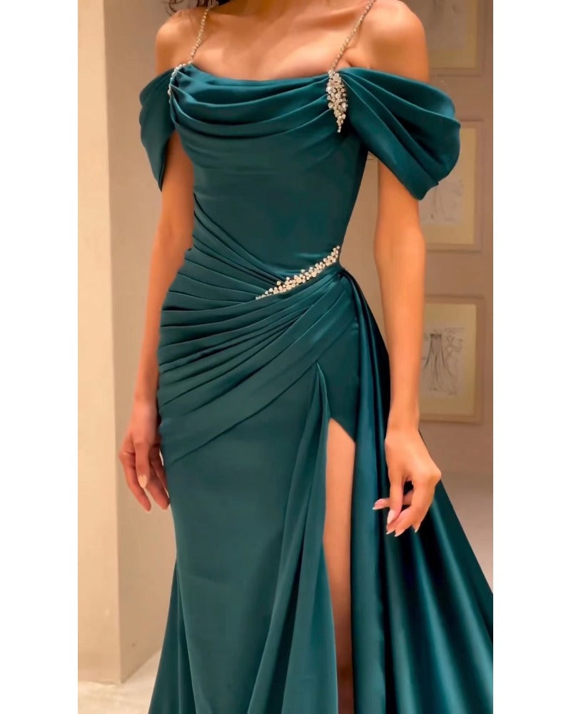 Sexy halter, strapless, split, floor-length dress