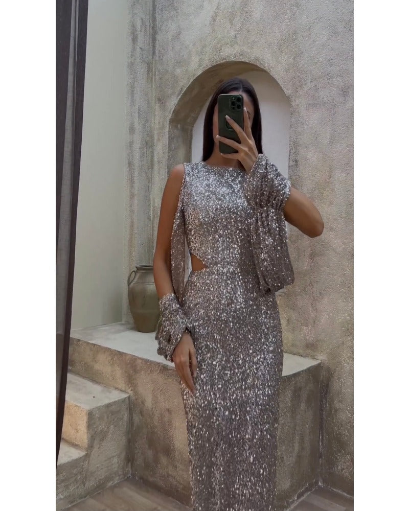 Sexy sleeveless glitter irregular dress