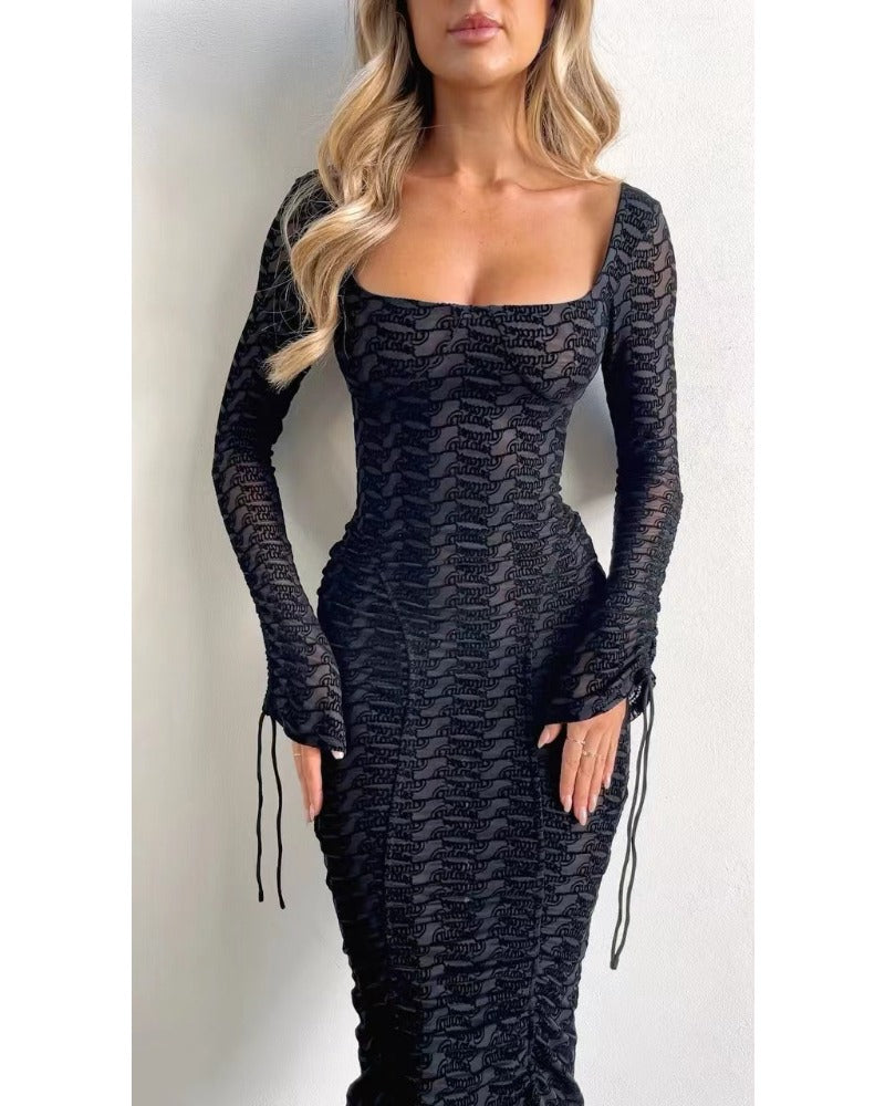 Fall sexy one-neck long-sleeved dress