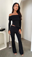 Fashionable one shoulder long sleeve two piece set