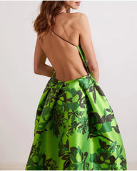 Printed backless sexy pompadour dress