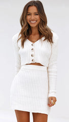 Beige Ribbed Knit Mini Skirt