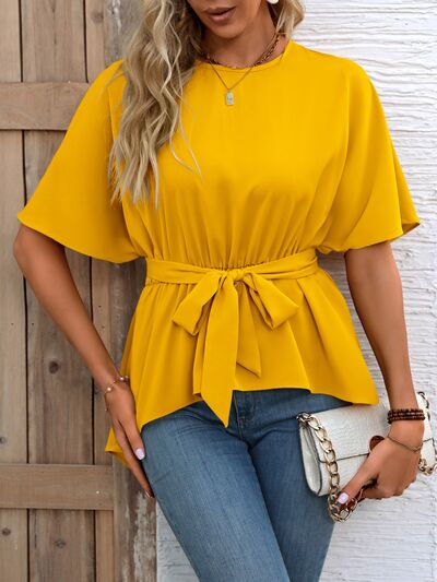 Tied Round Neck Half Sleeve Blouse