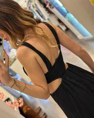 Black Sexy hollow peplum dress