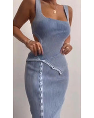 Sexy strap knit irregular suit dress