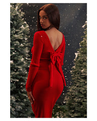 Red sexy bow halter suit skirt dress