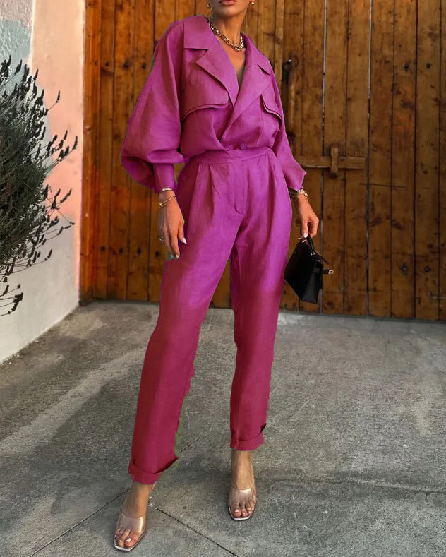 lapel loose solid color two piece suit