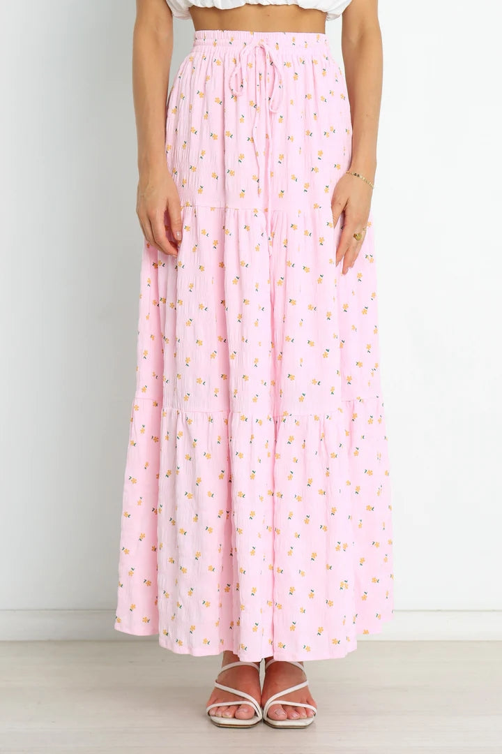 Blush Pink Floral Withdraw Maxi Skirts