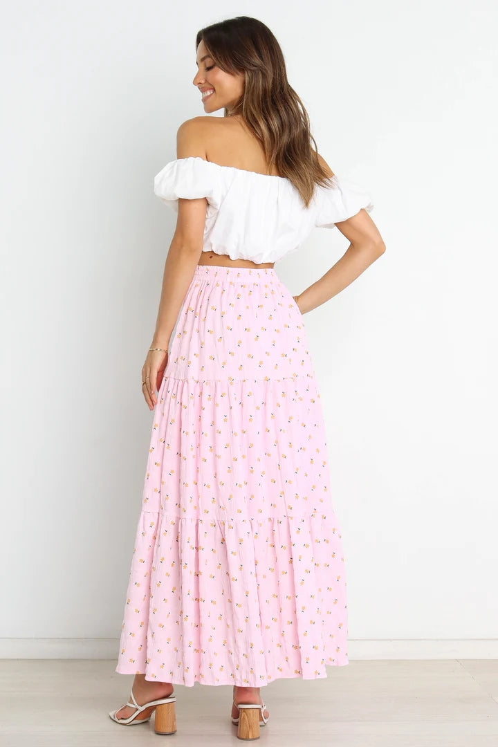 Blush Pink Floral Withdraw Maxi Skirts