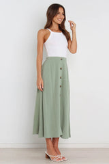 Olive Green Button Down Midi Skirts