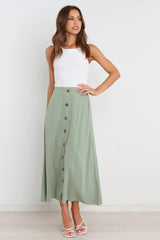 Olive Green Button Down Midi Skirts