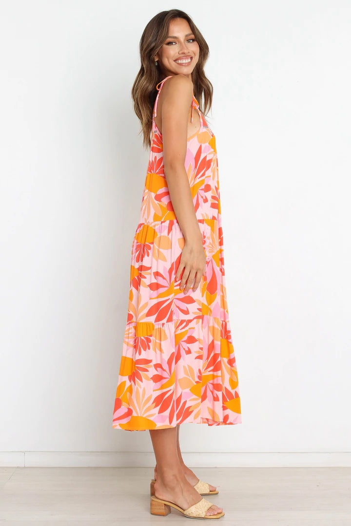 Orange Floral Slip Midi Dress