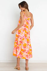 Orange Floral Slip Midi Dress