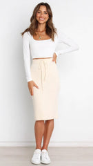 Beige Withdraw Knit Midi Skirts