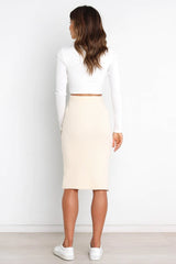 Beige Withdraw Knit Midi Skirts