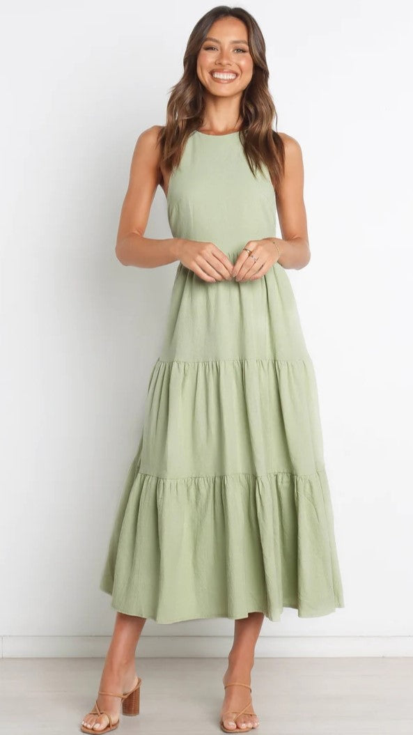 Green Sleeveless Midi Dress